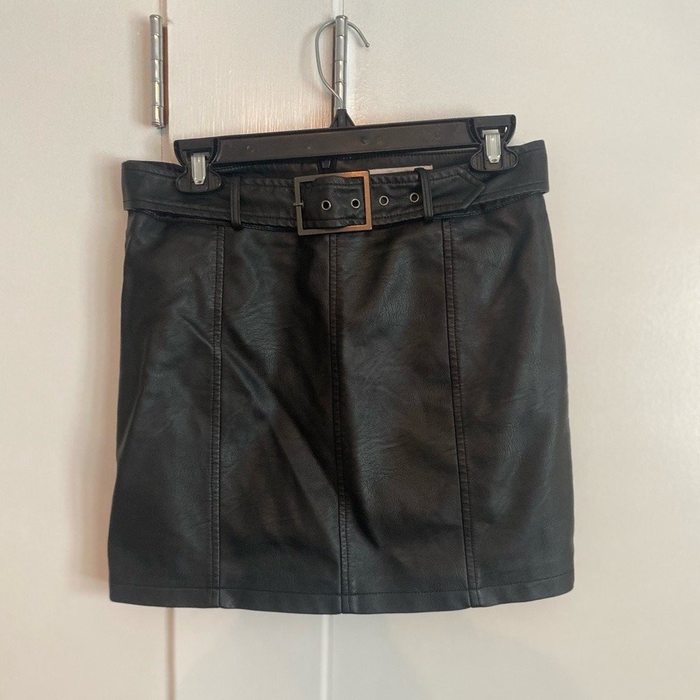 Leather High Waist Belted Skirt